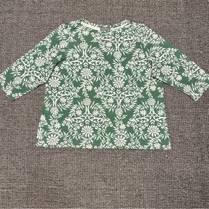Style & Co. Green and White Floral 3/4 Sleeve Top